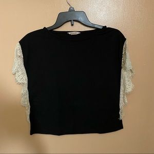 Black Crop Top with Lace Sleeves